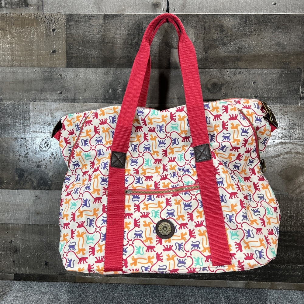 Kipling Art M Tote Bag Colorful Monkey Print Lightweight Weekend Travel Duffel